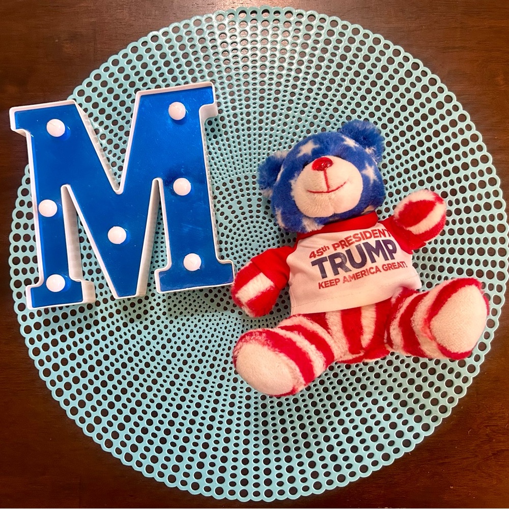 Trump Patriotic Teddy Bear with Red and Blue Stripes, #45 MAGA plush